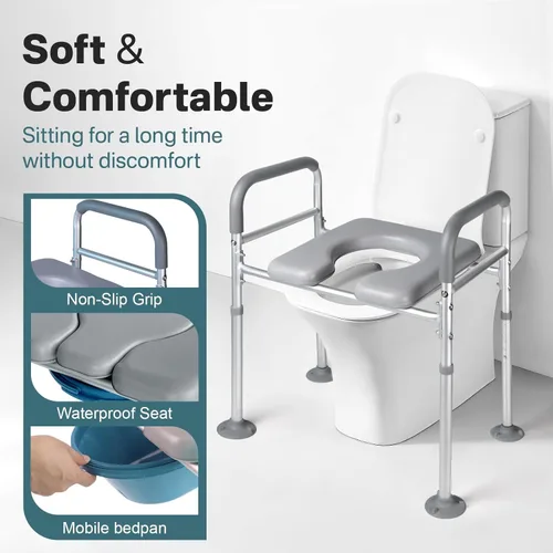 Miniatura 3 de Eosprim Elevadores de asiento de inodoro para personas mayores alargados, asiento de inodoro elevado con asas, marcos de seguridad de inodoro