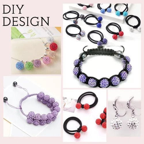 Miniatura 6 de 100 cuentas de diamantes de imitación de 0.394 pulgadas para la fabricación de joyas, 10 cuentas redondas brillantes de discoteca de Shamballa