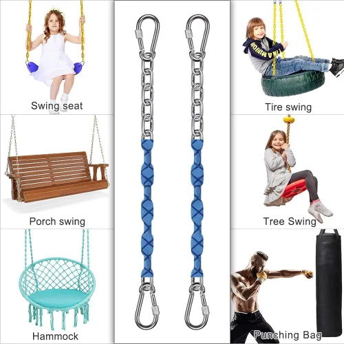 Miniatura 7 de BeneLabel 2 cadenas de acero inoxidable de 65 pulgadas con 4 ganchos de conexión rápida, cadena colgante resistente para columpio de porche, juego