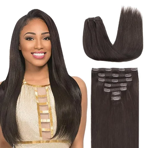 Miniatura 69 de Lashey - Extensiones de cabello con clip sin costuras, de cabello humano real, 7 unidades, 110 g, 14 pulgadas, color negro natural, lacio