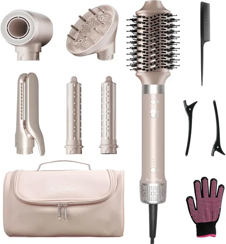 Mythsight StyleVibe - Moldeador de aire 6 en 1 con difusor de pelo, rizadores automáticos (L/R), secador de pelo y cepillo alisador con estuche de