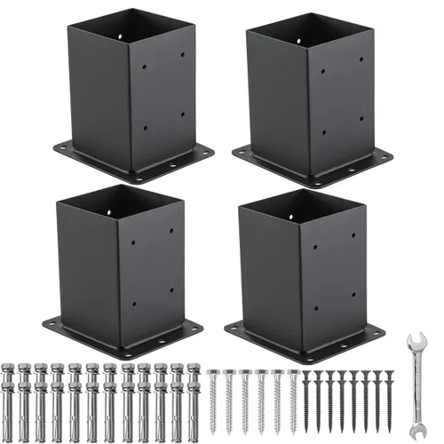 Base de poste de 4 x 4, 4 juegos de anclaje para postes, (tamaño interior de 3.6 x 3.6 pulgadas), soporte de base de poste de metal negro con
