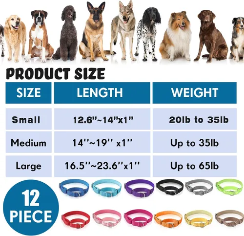 Miniatura 3 de 12 piezas de collares Martingale para perros medianos, collar reflectante para perros con hebilla de metal duradera ajustable de nylon