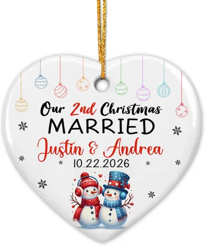 Miniatura 16 de Adorno de cerámica personalizado para la primera Navidad, nombres personalizados para parejas, regalo de primer adorno de Navidad para recién