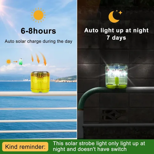 Miniatura 3 de Aolyty Luz de Advertencia Estroboscópica Solar, Base Magnética Fuerte, Intermitente, Superbrillante, 360 Grados, Activación Automática, Impermeable
