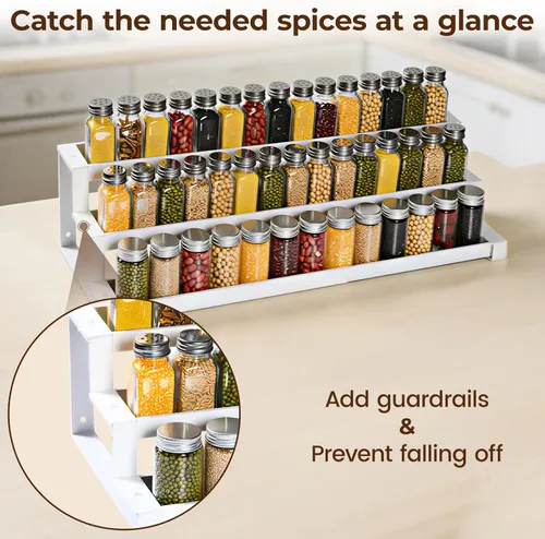 Miniatura 3 de Organizador de especias de 3 niveles para armario de cocina o despensa, estante de organización de especias expandible de 16 a 29 pulgadas