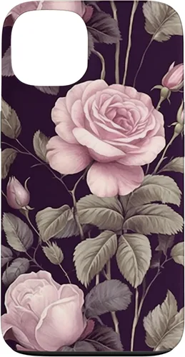 Funda rosa botánica para iPhone 13 Floral Vintage Pattern with cute pink purple