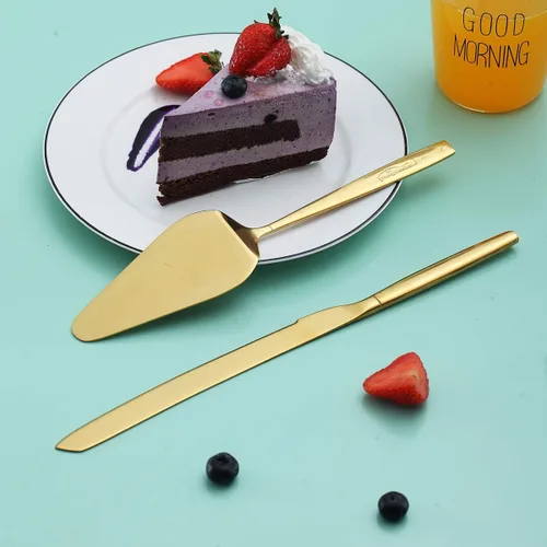 Miniatura 4 de Berglander Servidores de pastelería de pastel de oro, juego de servir de acero inoxidable, juego de cuchillos para pasteles y servidores, perfecto