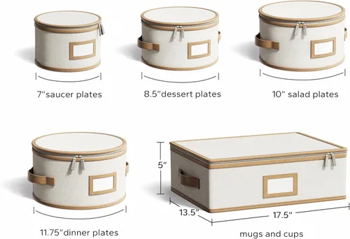 Miniatura 6 de Contenedores de almacenamiento de porcelana de carcasa dura – Juego de 5 piezas para guardar platos de cena, platos de ensalada, tazas, divisores