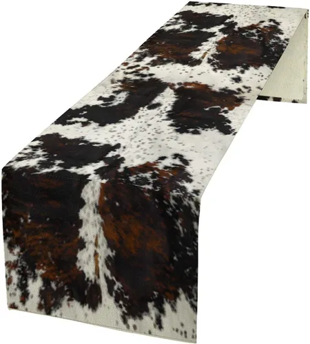 Miniatura 37 de Camino de mesa con estampado de piel de vaca, lino y algodón, rústico, estilo occidental, color negro, marrón, piel de vaca, para decoración
