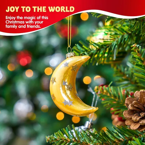 Miniatura 3 de Joiedomi Adornos de luna de Navidad, decoración de luna de vidrio soplado con purpurina para colgar en el árbol, decoración de Navidad al aire