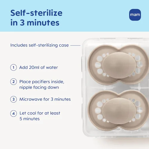 Miniatura 4 de MAM Chupete mate original para bebé, forma de pezón que ayuda a promover un desarrollo oral saludable, estuche esterilizador, 6-16 meses