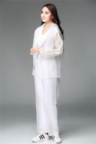 Miniatura 4 de Freesmily Chubasquero reutilizable transparente para mujeres y hombres, impermeable, traje de lluvia, conjunto de pantalones con capucha