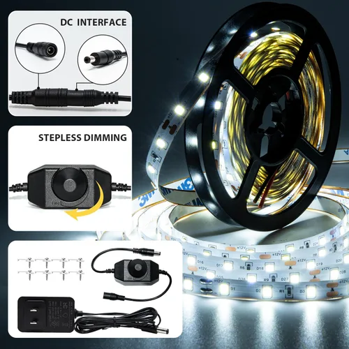 Miniatura 3 de Tira de luces LED blancas de 10 pies, cinta regulable de 12 V con control remoto infrarrojo, luz de cinta adhesiva SMD 2835, conectable, cortable