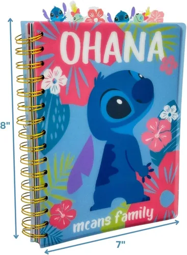 Miniatura 5 de Cuaderno de Disney Stitch con pestañas "Ohana", encuadernado en espiral, 144 páginas a rayas, 20 x 18 cm, Azul