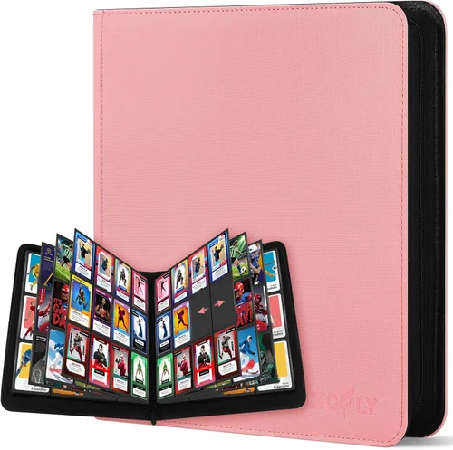 Miniatura 10 de Paquete de 30 carpetas de tarjetas con 9 bolsillos, carpeta de tarjetas coleccionables con cremallera premium, 540 álbumes de almacenamiento de Rosa