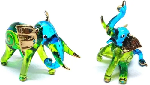 Miniatura 3 de Paquete de 2 figuras de elefante de cristal soplado de 2 pulgadas hechas a mano, figuras de elefante sentado y de pie, ideas coleccionables