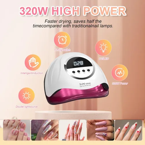 Miniatura 2 de Lámpara de uñas LED UV de 320 W, secador de uñas profesional con 72 cuentas, luz UV para uñas con 4 ajustes de temporizador, secador LED de gel