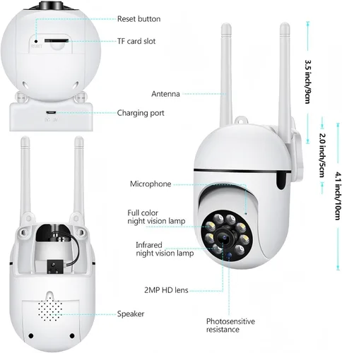 Miniatura 8 de EVERSECU Cámara de seguridad PTZ WiFi para exteriores 1080P, WiFi 5G, seguimiento automático, audio de 2 vías, visión nocturna Spotlight, compatible