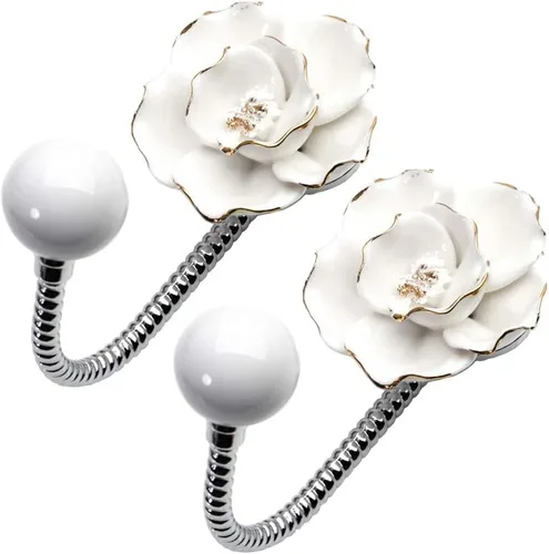 Miniatura 10 de Hermosos ganchos de pared de cerámica con flores 3D, gancho decorativo cromado para bata, bufanda, bolsa, toalla, sombrero, etc. para cocina, baño