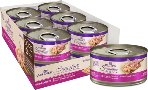 Miniatura 16 de Wellness CORE Signature Selects - Alimento húmedo enlatado triturado para gatos adultos, natural, rico en proteínas, sin granos, receta de entrada
