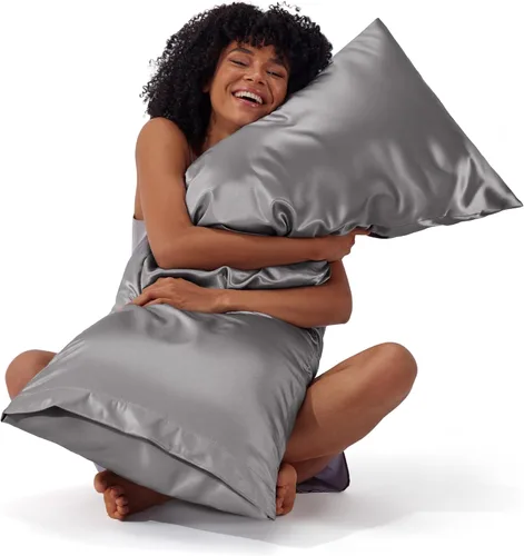 Miniatura 48 de Bedsure Paquete de 2 fundas de almohada de satén similares a las fundas de almohada de seda tamaño estándar, funda de almohada para mujeres que 01