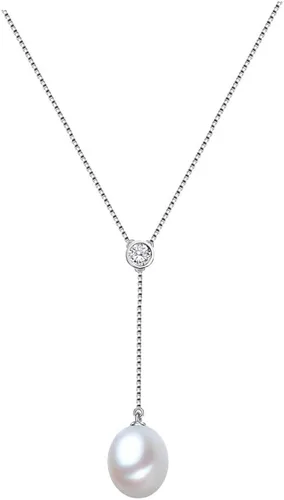 Elegante collar con colgante de perlas cultivadas de agua dulce blanca calidad AAAA con cadena de plata esterlina de 17 pulgadas (0.354x0.433 in) -