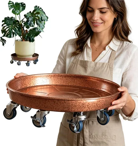 Miniatura 9 de Organizador de macetas con ruedas (capacidad de 430 libras), soporte de metal resistente con ruedas de freno, bandeja para plantas para interiores