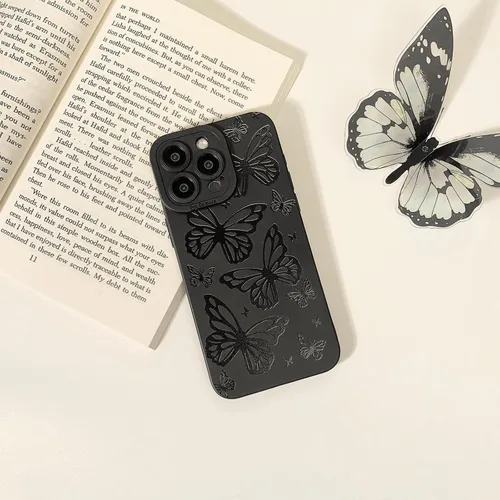 Miniatura 2 de Lovmooful Funda compatible con iPhone 13 Pro Max, diseño de mariposa grande, negro, para niñas y mujeres, TPU suave a prueba de golpes, protector