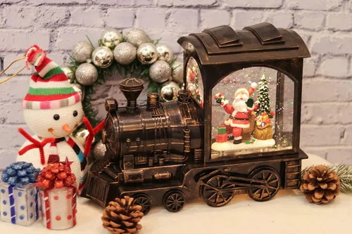 Miniatura 2 de Linterna musical de globo de nieve de Navidad, funciona con pilas con temporizador de 6 horas, tren giratorio de globo de nieve iluminado con Papá