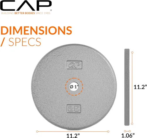 Miniatura 4 de CAP Barbell Placas de peso estándar de hierro fundido de 1 pulgada, individuales y juegos 1.25-50 libras Múltiples opciones Gris