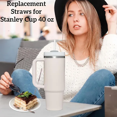 Miniatura 2 de Paquete de 6 popotes de repuesto Tritan para vaso Stanley de 40 onzas, 12 pulgadas de largo, sin BPA, reutilizables, con cepillo de limpieza, aptos