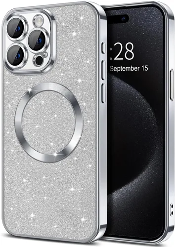 Miniatura 11 de Hython Funda para iPhone 13 Pro Max con purpurina, fundas magnéticas transparentes para teléfono con protector de lente de cámara