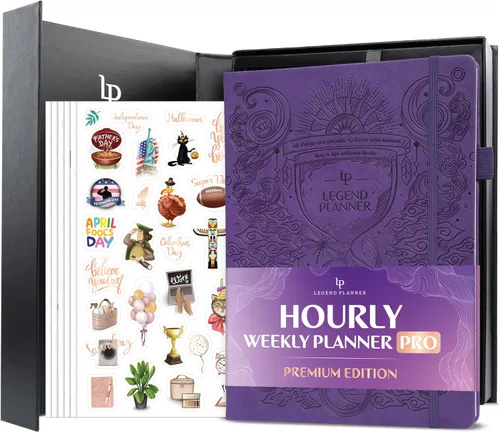 Miniatura 7 de Legend Hourly Planner PRO Premium – Agenda sin fecha con ranuras de tiempo – Organizador personal semanal, mensual y diario, A4 (negro)