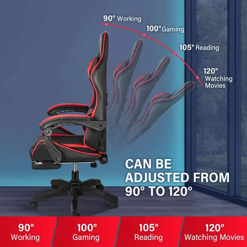 Miniatura 5 de YSSOA Silla giratoria de videojuegos y para oficina, ergonómica, con respaldo alto y asiento de altura ajustable, color rojo Rojo con reposapiés