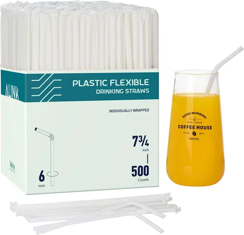 Miniatura 10 de ALINK 1000 popotes flexibles blancos, pajitas flexibles de plástico envueltas individualmente, 7.75 x 0.23 pulgadas