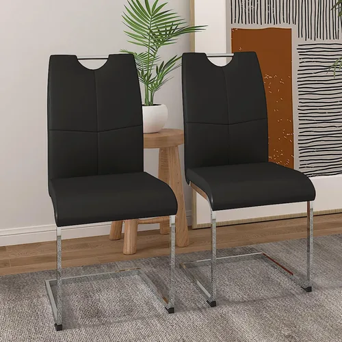 Miniatura 15 de Juego de 2 sillas de comedor, modernas sillas de comedor de piel sintética con respaldo alto, patas de metal, sillas tapizadas modernas para cocina