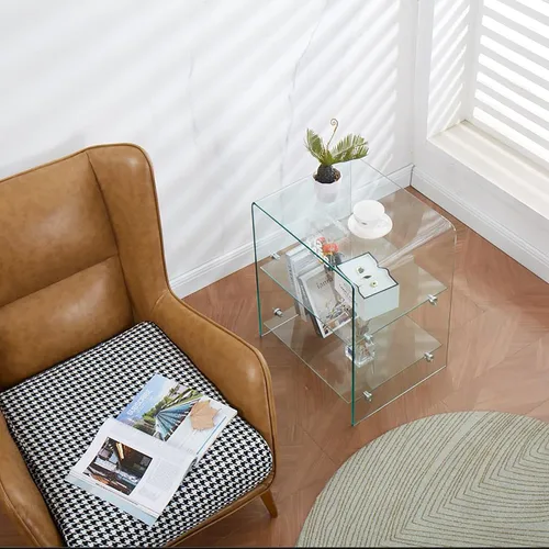 Miniatura 4 de Mesa auxiliar de vidrio templado transparente, mesa auxiliar pequeña para sala de estar, mesita de noche, mesita de noche para dormitorios, mesa