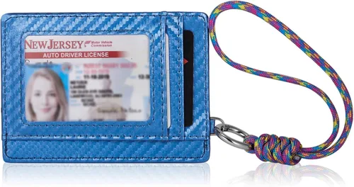 Cartera delgada minimalista con bolsillo frontal de cuero RFID para tarjetas de identificación para hombres y mujeres, con correa de cordón para