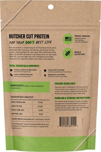 Miniatura 2 de Vital Essentials Rabbit Bites Golosinas para Perros, 5 oz Crudo Liofilizado Proteína Única Golosinas de Entrenamiento de Calidad Premium