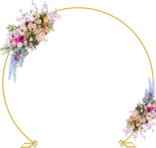Soporte de telón de fondo redondo de 9.2 pies de oro de Putros, estructura metálica para arco circular de globos, arco de boda para ceremonia,