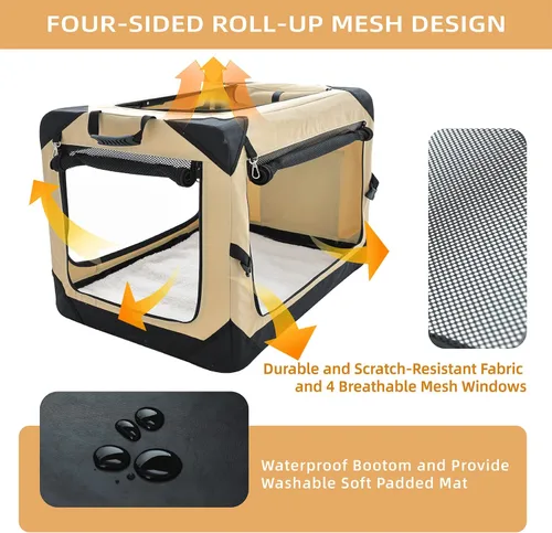 Miniatura 4 de Pettycare Jaula plegable de 26 pulgadas para perros medianos, perrera plegable suave de 4 puertas con ventanas de malla a prueba de mordidas, jaula