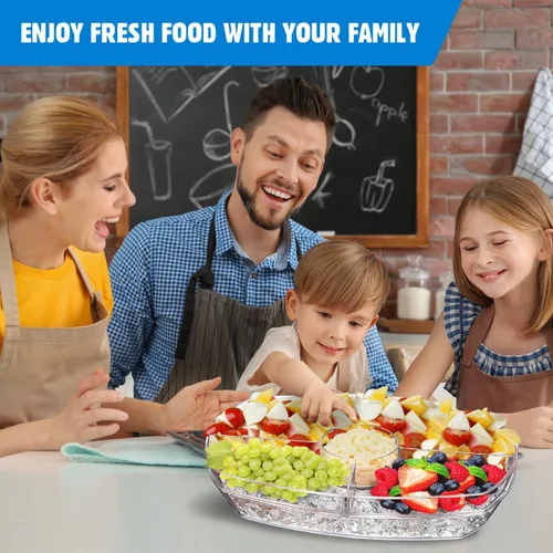 Miniatura 4 de INNOVATIVE LIFE Bandejas de frutas para servir para fiestas, bandeja de aperitivos de 15 pulgadas en hielo, platos de fiesta para servir alimentos
