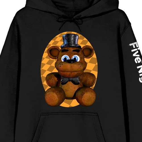 Miniatura 2 de Bioworld Five Nights at Freddy's Plush Bear and Sleeve Title Logo - Sudadera con capucha negra para adulto
