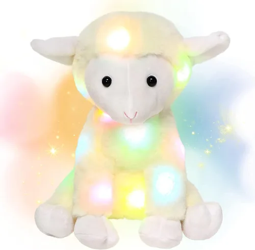 Hopearl Cordero de peluche con luces LED, flexible, con luces de noche que brillan en la oscuridad, para festival, cumpleaños, niños pequeños,