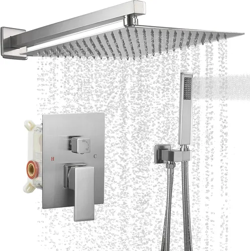 Miniatura 23 de BWE Juego combinado de ducha de mezclador de lluvia de lujo de 12 pulgadas cuadradas para baño, montado en la pared, sistema de cabezal de ducha