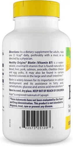 Miniatura 3 de Healthy Origins Biotina Ultra-Potency (B7), 5,000 mcg - Apoya la piel, el cabello y las uñas - Vitamina B7 de alto grado - Sin OMG, biotina sin