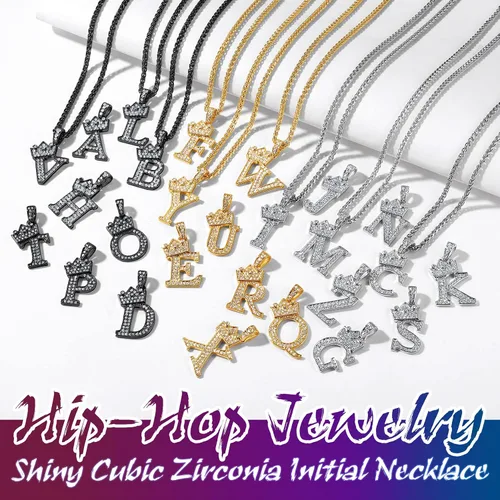 Miniatura 4 de Richsteel A-Z - Collar con inicial de corona para hombres y mujeres, chapado en oro de 18 quilates, circonita cúbica brillante, colgante