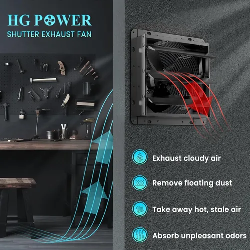 Miniatura 7 de HG Power 350 mm Exhaust Fan with Speed Regulator, Industrial Wall Fan with EC Motor, 2200 m³/h, Wall Fan, Adjustable Aluminium Window Fan for