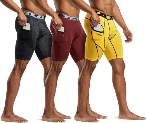 Miniatura 2 de TSLA - Pantalones cortos deportivos de compresión para hombre, en paquete de 1 o 3unidades, mallas para correr de rendimiento deportivo, frescas